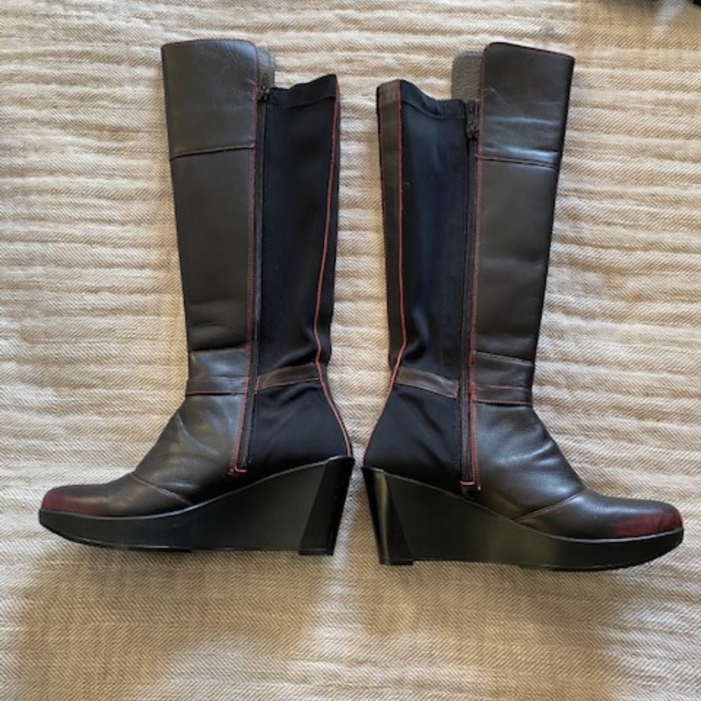 Naot Delilah knee high boot, black w/ red accents